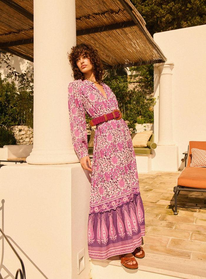 petite mendigote Ramira - Robe longue fluide à imprimé fleuri - rose