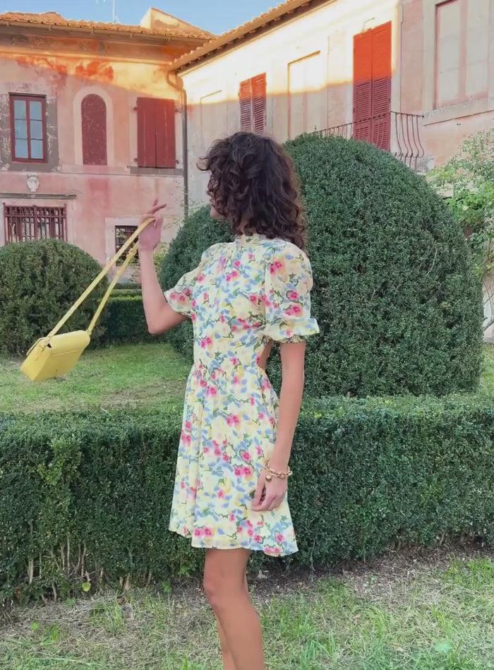 Petite Mendigote Ria - Robe Courte Dos Nu Imprimé Fleuri - Jaune