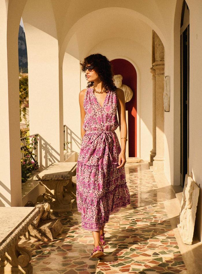 Petite Mendigote Ritu - Robe Longue Sans Manche à Imprimé Fleuri
