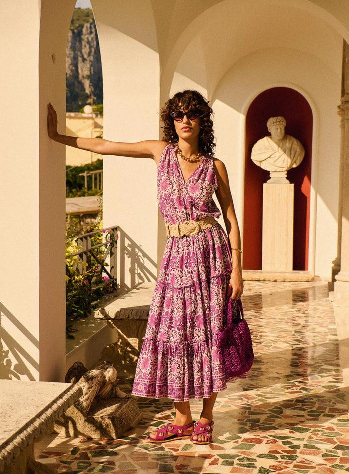 petite mendigote Ritu - Robe longue sans manche à imprimé fleuri