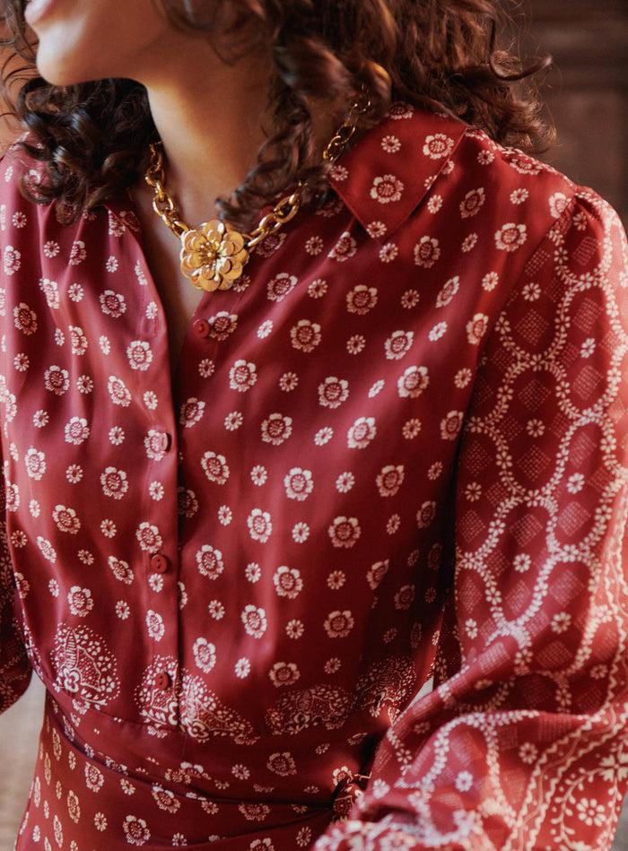 Petite Mendigote Romance - Robe Courte Portefeuille à Imprimé Rouge
