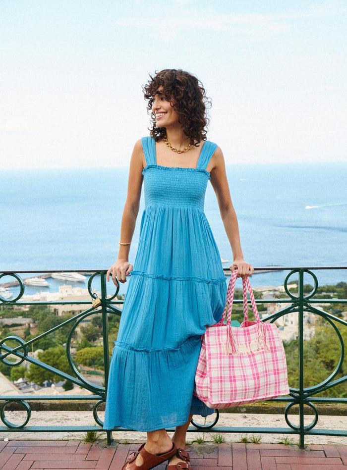 petite mendigote Ron - Robe longue et fluide sans manches - Bleu