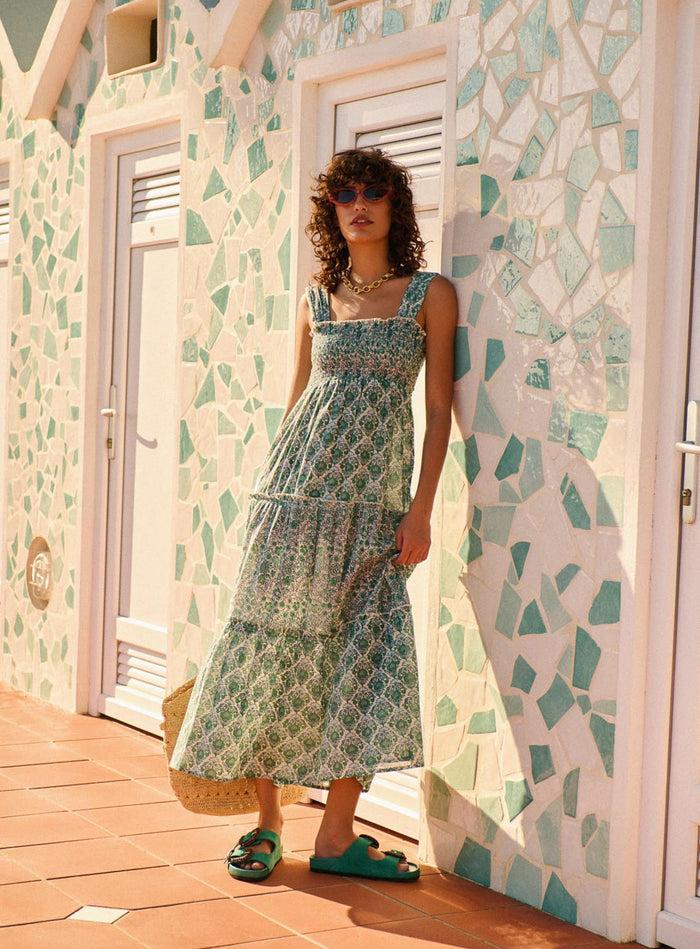 petite mendigote Ron - Robe longue et fluide sans manches - vert