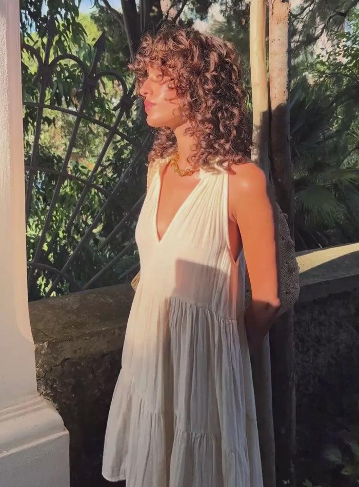 Petite Mendigote Rosa - Robe Courte Fluide Sans Manches - Écru