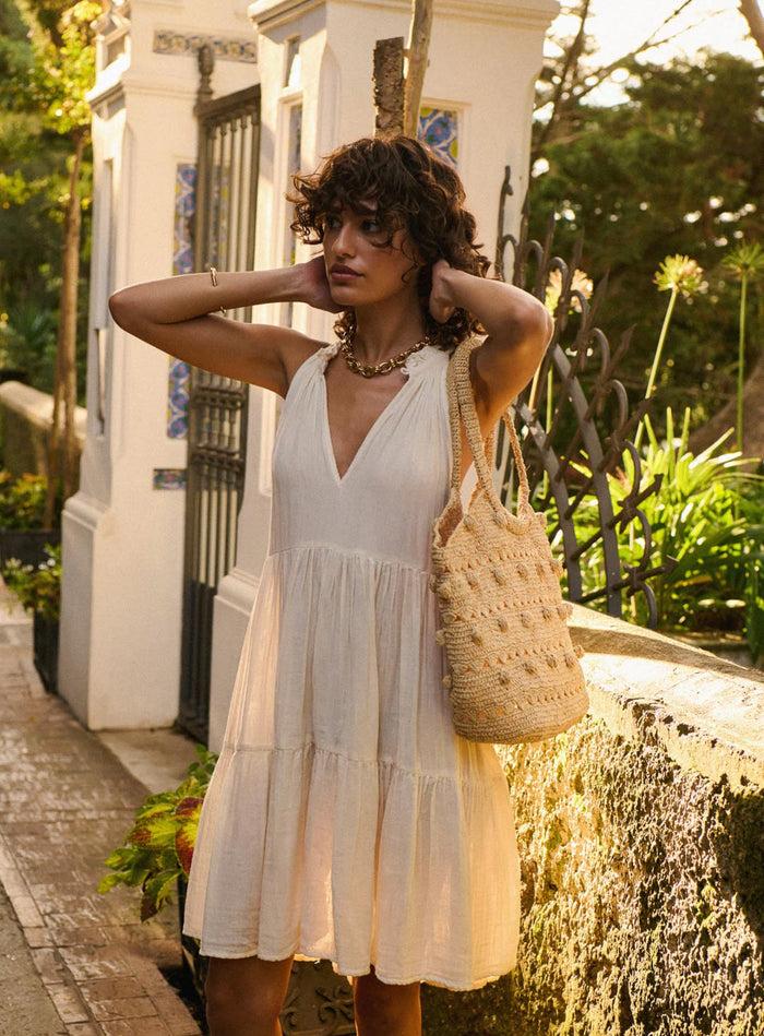 petite mendigote Rosa - Robe courte fluide sans manches - Écru