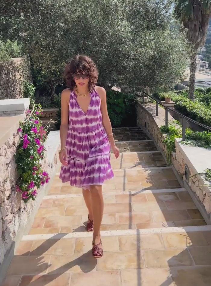 Petite Mendigote Rosa - Robe Courte Fluide Sans Manches - Tie & Dye Violet