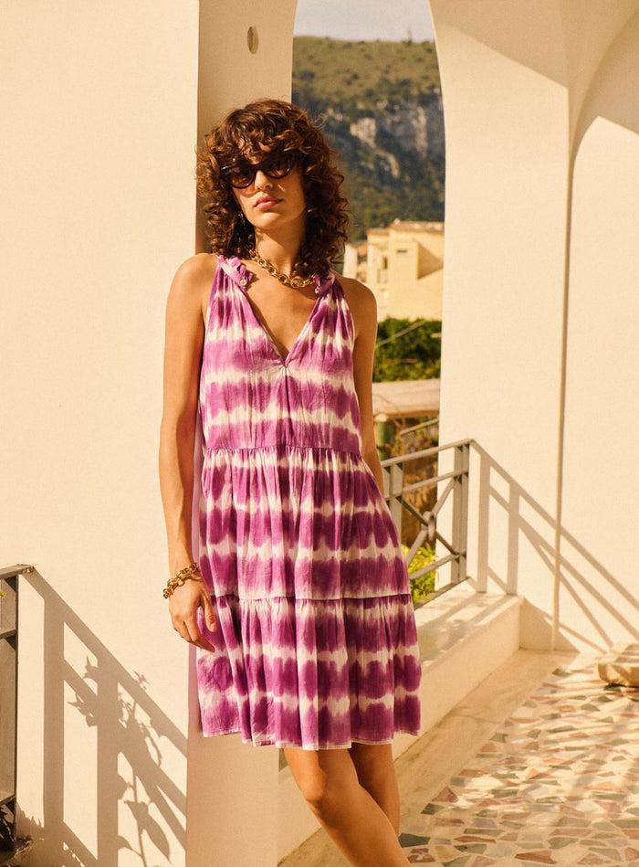 petite mendigote Rosa - Robe courte fluide sans manches - tie & dye violet