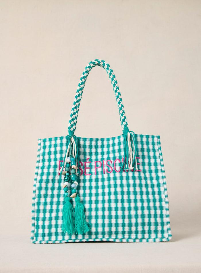 petite mendigote Sai - Grand sac cabas en tissu et à imprimé bleu