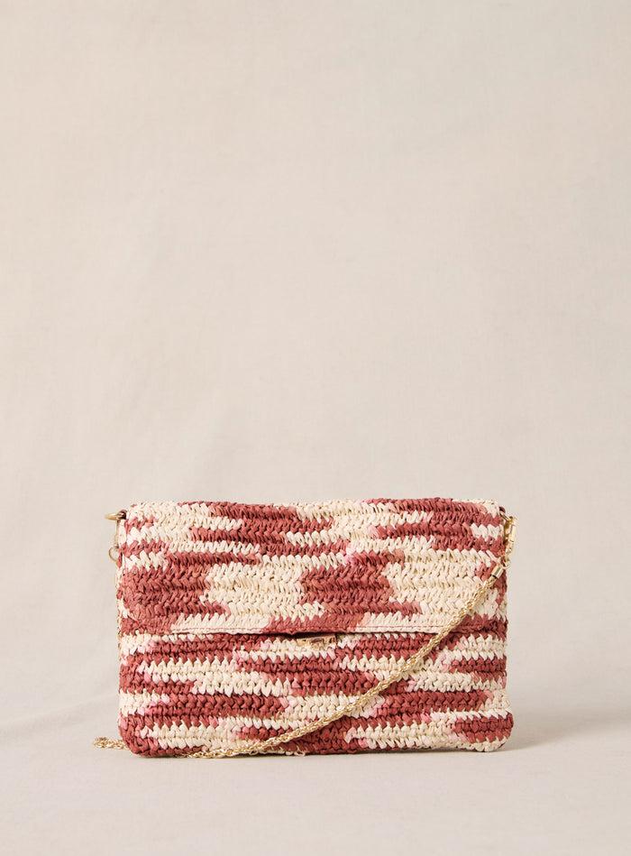 petite mendigote Sam - Pochette en raphia tressé brique