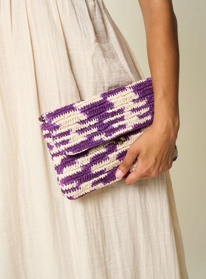 Petite Mendigote Sam - Pochette En Raphia Tressé Violet