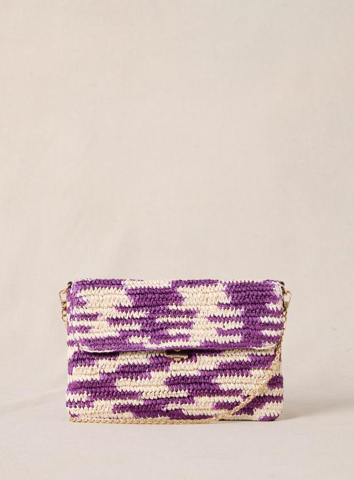 petite mendigote Sam - Pochette en raphia tressé violet