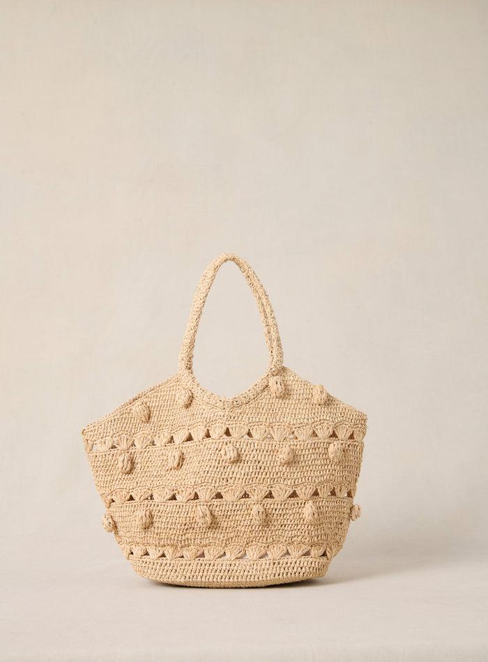 petite mendigote Soleil - Petit sac cabas en crochet et raphia