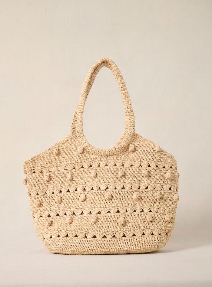 petite mendigote Soleil - Sac cabas en crochet et raphia