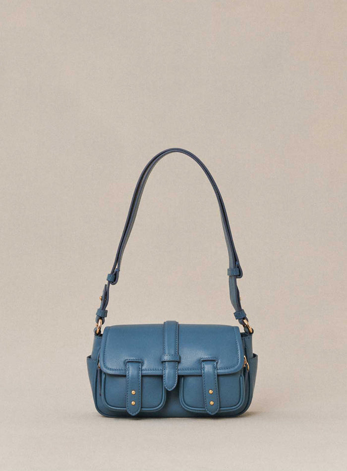 petite mendigote Steve - Petit sac cargo bleu ciel en cuir