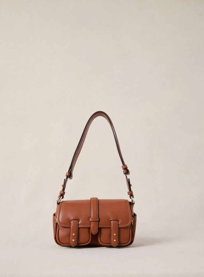 petite mendigote Steve - Petit sac cargo en cuir camel