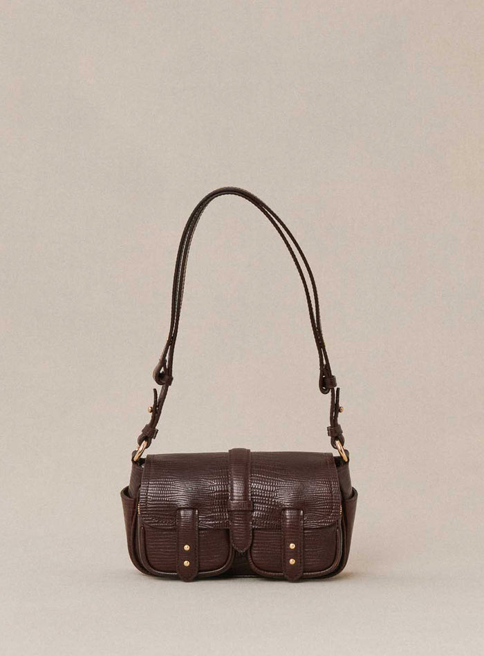 petite mendigote Steve - Petit sac cargo marron chocolat en cuir