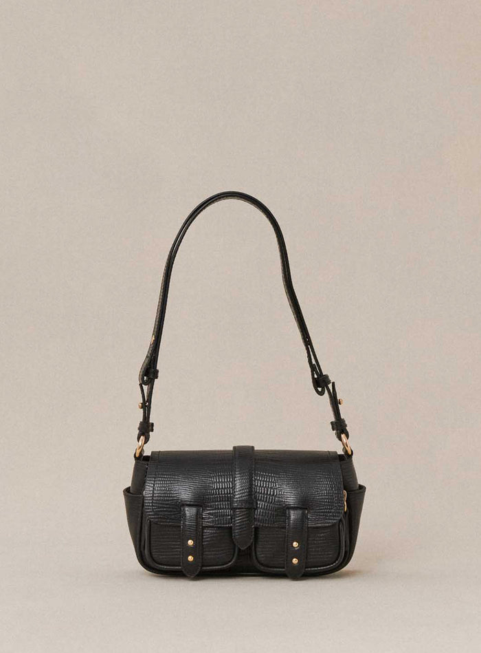 petite mendigote Steve - Petit sac cargo noir en cuir