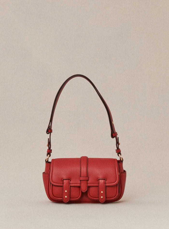 petite mendigote Steve - Petit sac cargo rouge en cuir