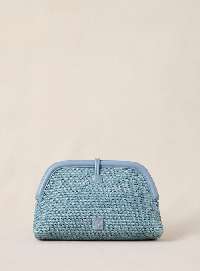 Petite Mendigote Summer - Pochette En Cuir Et Raphia - Bleu