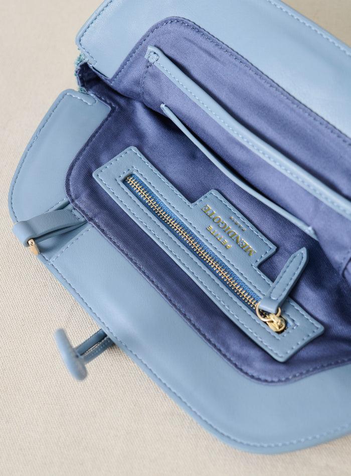 Petite Mendigote Summer - Pochette En Cuir Et Raphia - Bleu