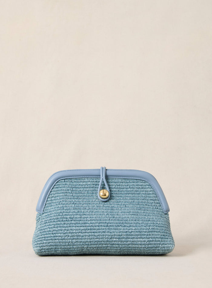 petite mendigote Summer - Pochette en cuir et raphia - bleu