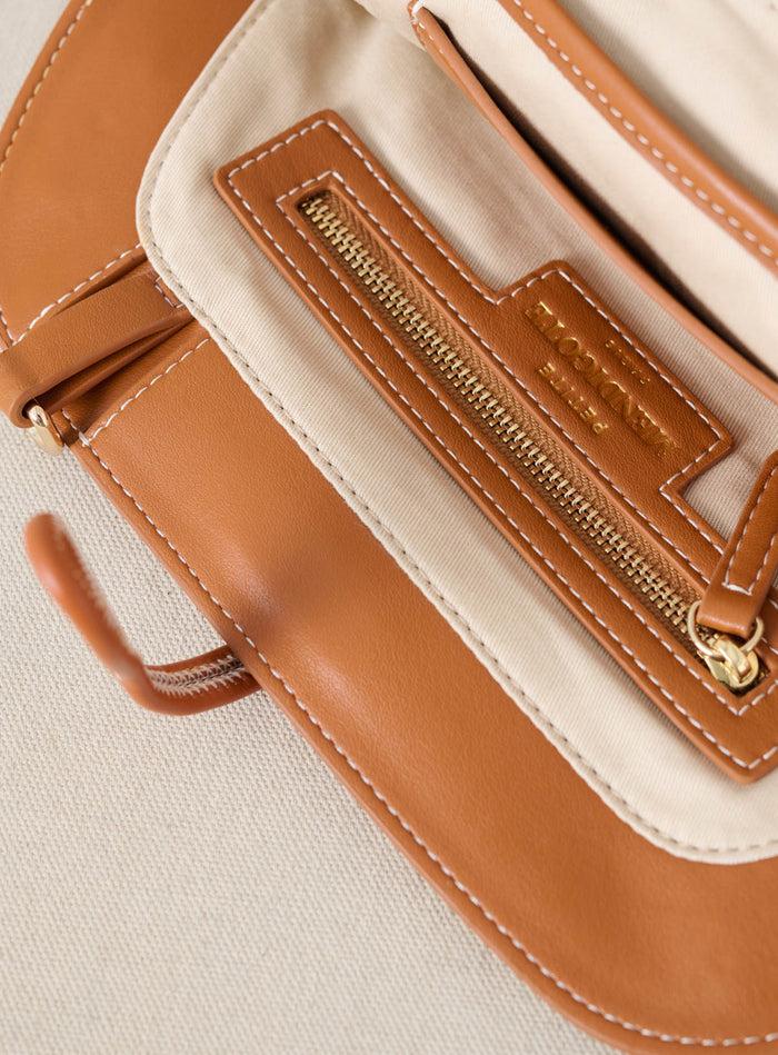Petite Mendigote Summer - Pochette En Cuir Et Raphia - Camel