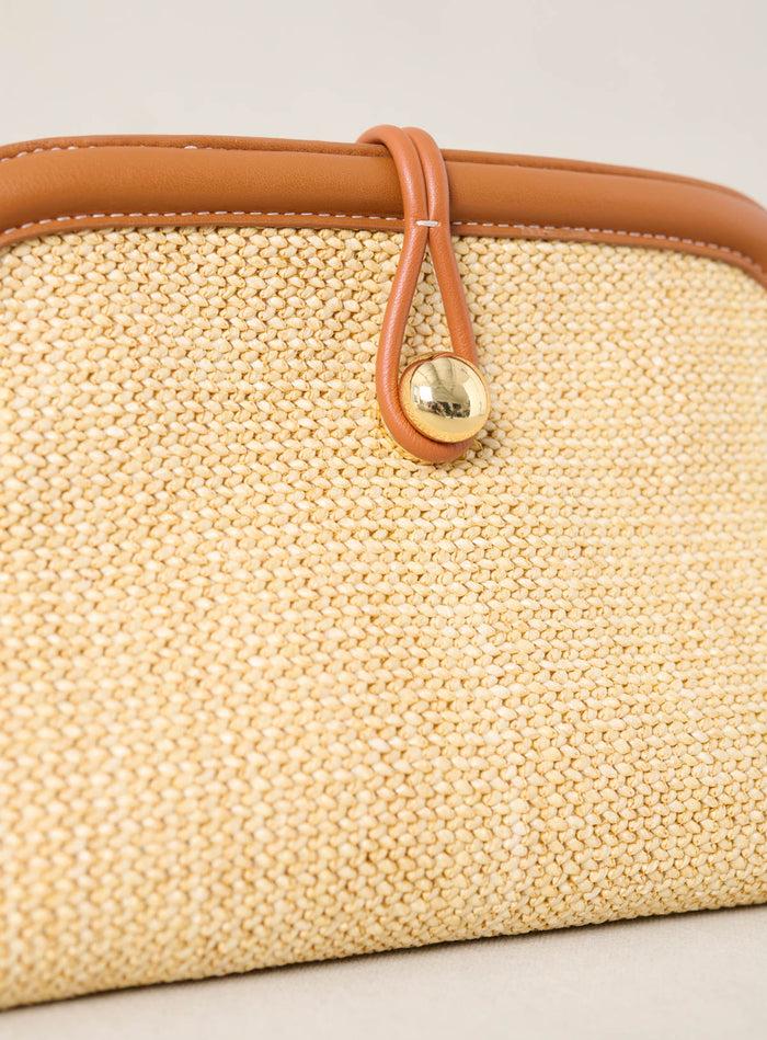 Petite Mendigote Summer - Pochette En Cuir Et Raphia - Camel