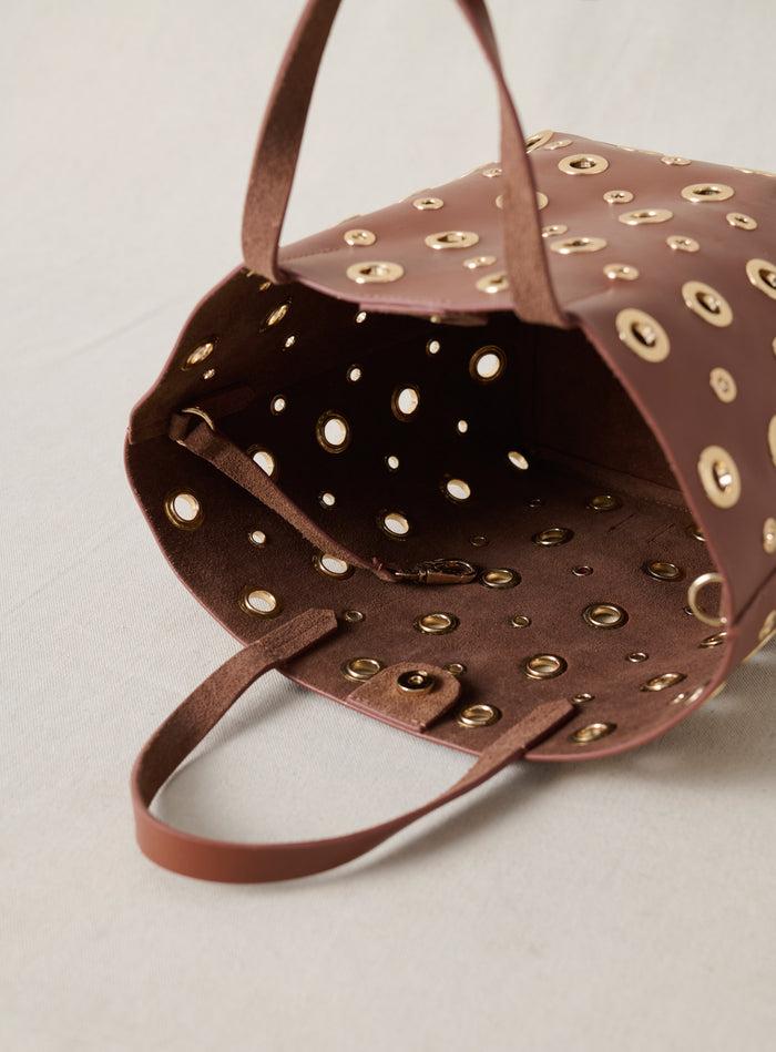 Petite Mendigote Sweety - Petit Sac Cabas En Cuir Camel à œillets