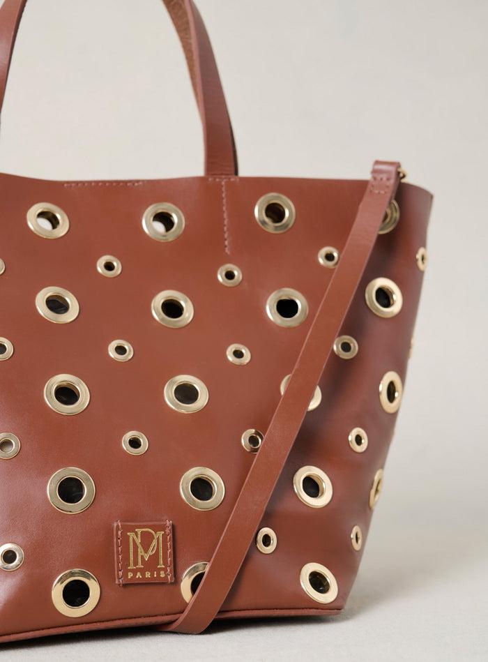 Petite Mendigote Sweety - Petit Sac Cabas En Cuir Camel à œillets