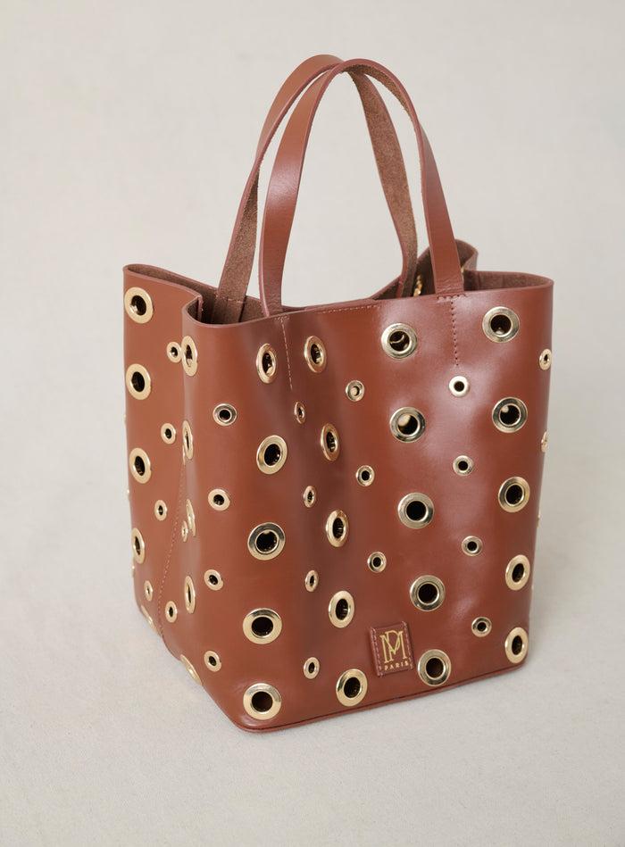 Petite Mendigote Sweety - Petit Sac Cabas En Cuir Camel à œillets