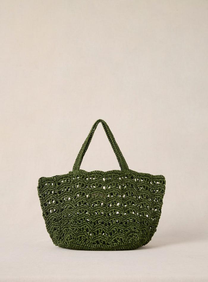 petite mendigote Sweety - Sac cabas kaki en dentelle et crochet