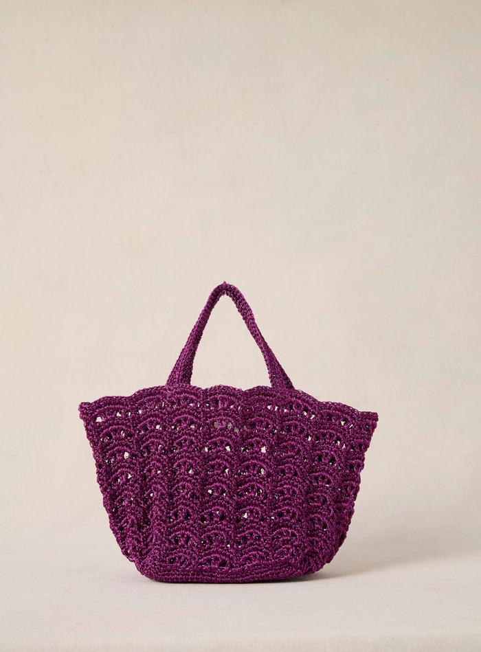 petite mendigote Sweety - Sac cabas violet en dentelle et crochet