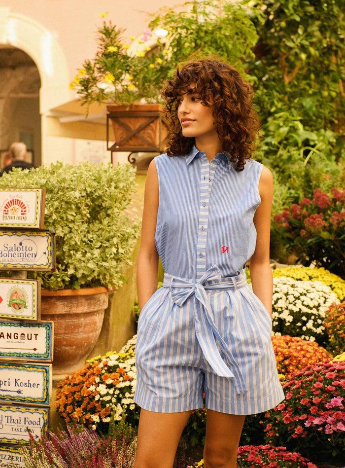 Petite Mendigote Tahiti - Chemise Sans Manches à Rayures - Bleu
