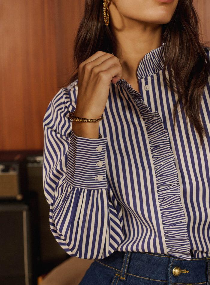 Petite Mendigote Talcy - Chemise Victorienne à Rayures - Bleu