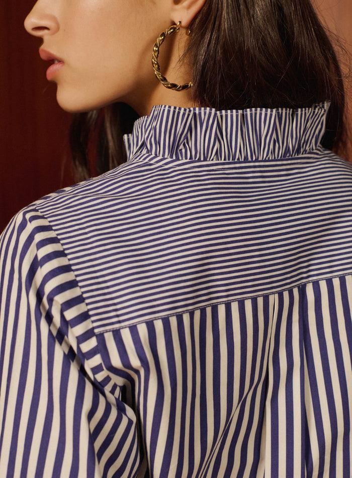 Petite Mendigote Talcy - Chemise Victorienne à Rayures - Bleu