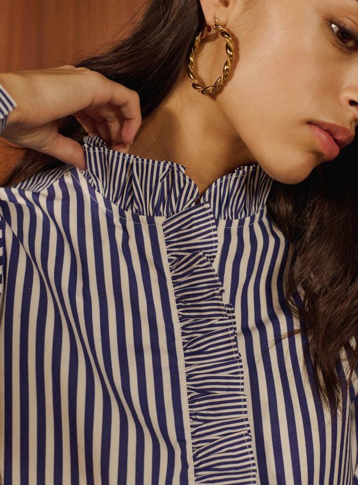 Petite Mendigote Talcy - Chemise Victorienne à Rayures - Bleu