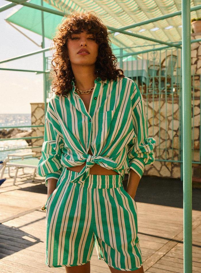 Petite Mendigote Tatin - Chemise Ample à Rayures - Vert