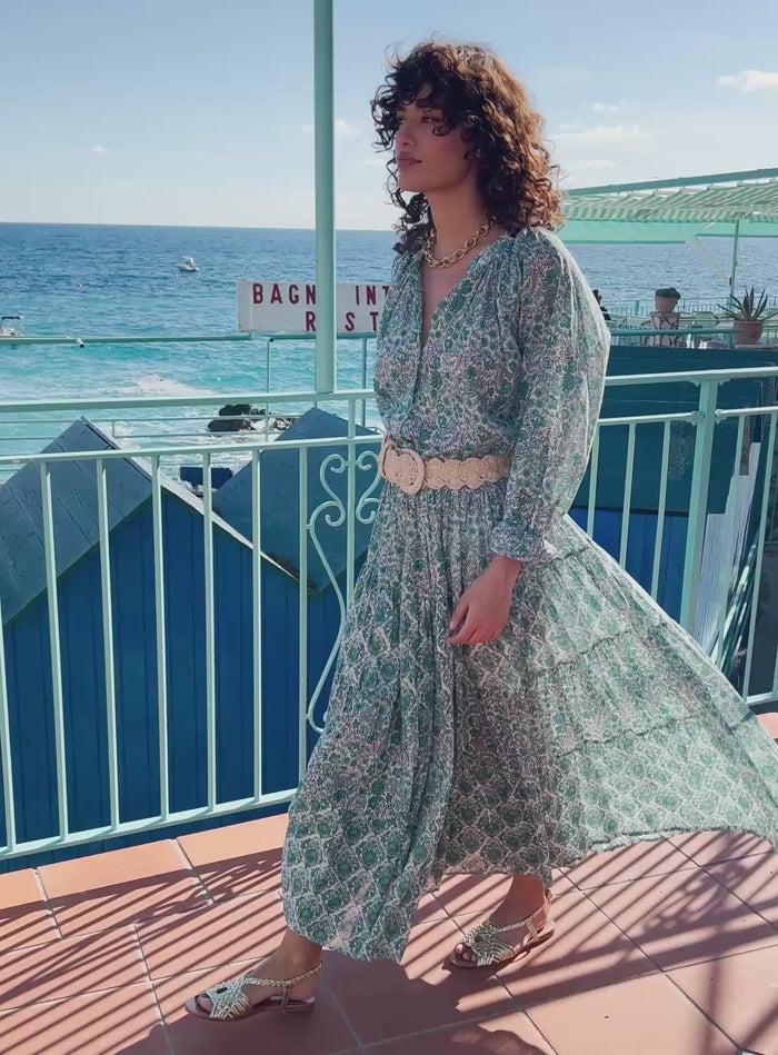 Petite Mendigote Tea - Blouse Fluide à Manches Longues - Imprimé Fleuri Vert