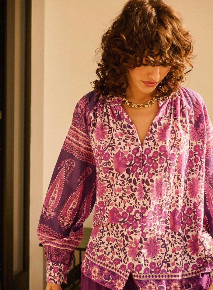 Petite Mendigote Tea - Blouse Fluide à Manches Longues - Imprimé Fleuri Violet