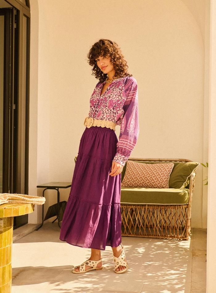 Petite Mendigote Tea - Blouse Fluide à Manches Longues - Imprimé Fleuri Violet