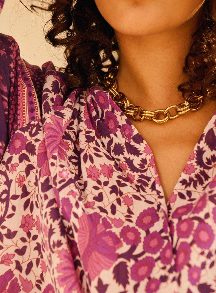 Petite Mendigote Tea - Blouse Fluide à Manches Longues - Imprimé Fleuri Violet
