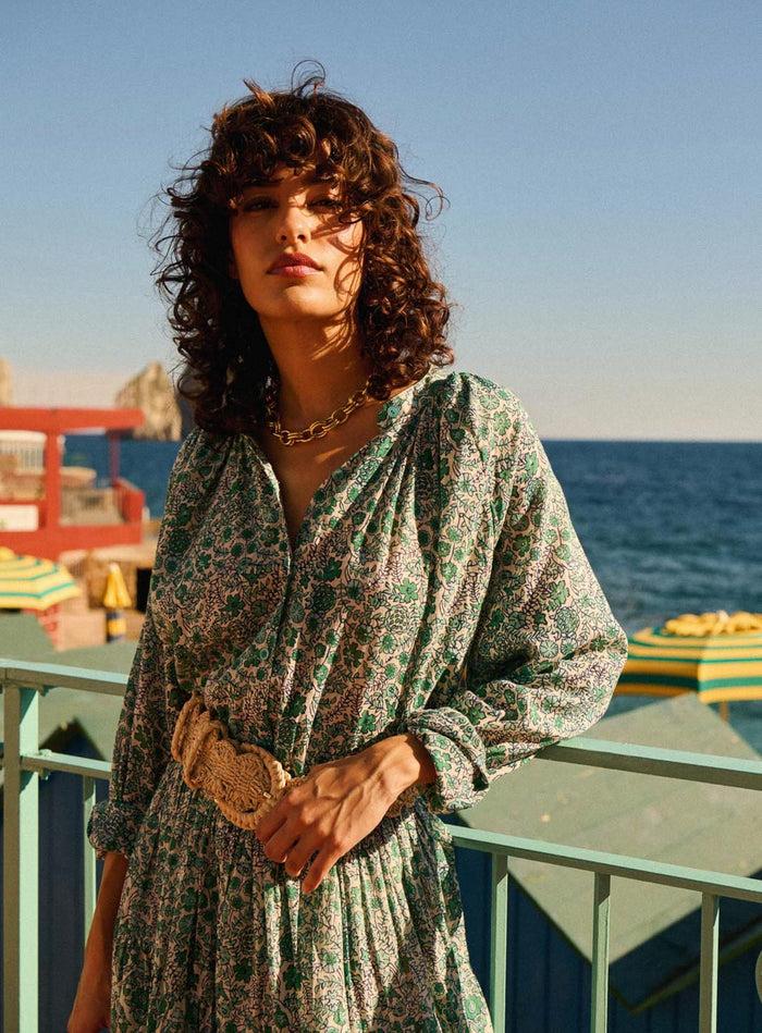 petite mendigote Tea - Blouse fluide à manches longues - imprimé fleuri vert