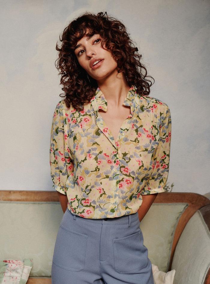 petite mendigote Tera - Blouse fluide à imprimé fleuri - jaune