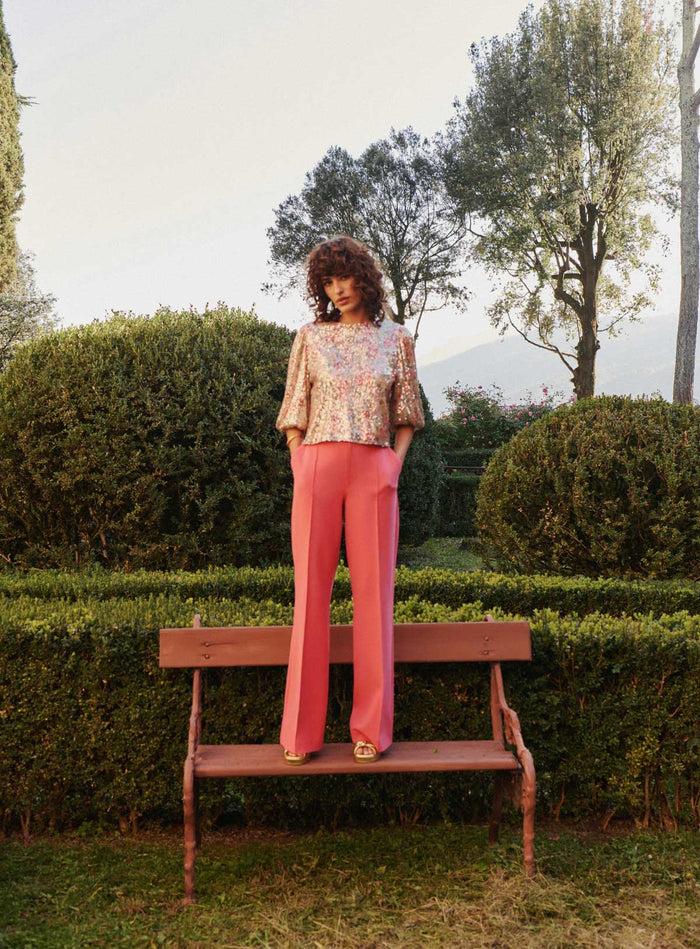 Petite Mendigote Teya - Top Sequins Et Manches Bouffantes à Imprimé Fleuri