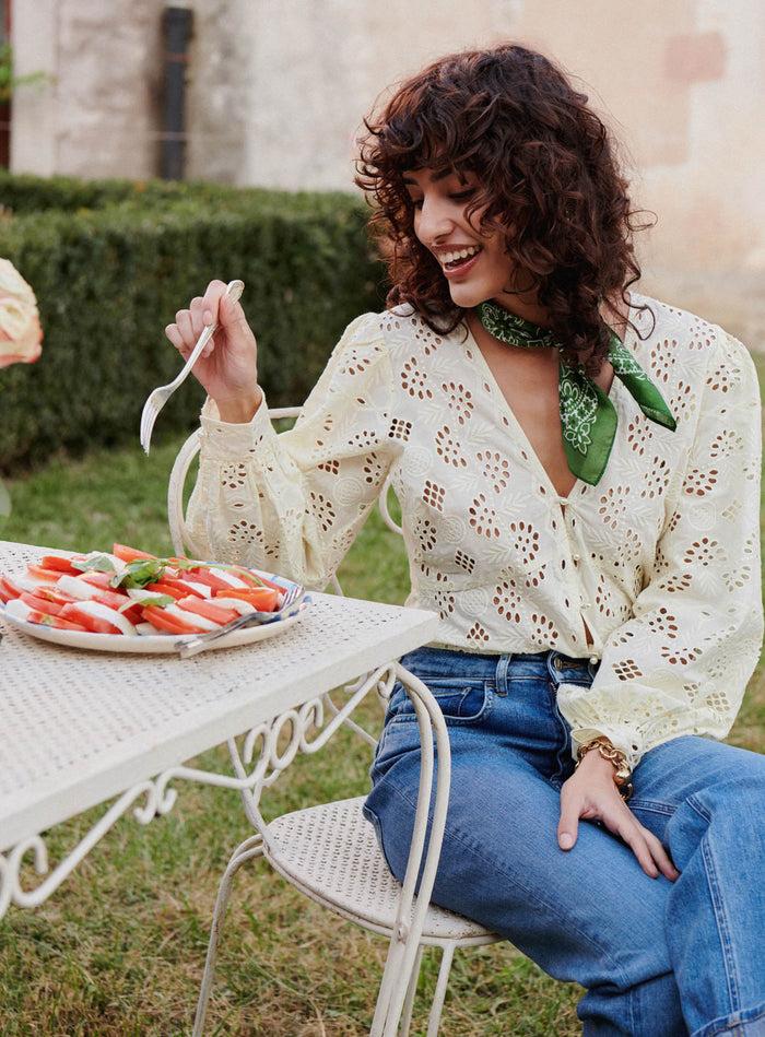 Petite Mendigote Theodora - Blouse Ajourée à Manches Longues