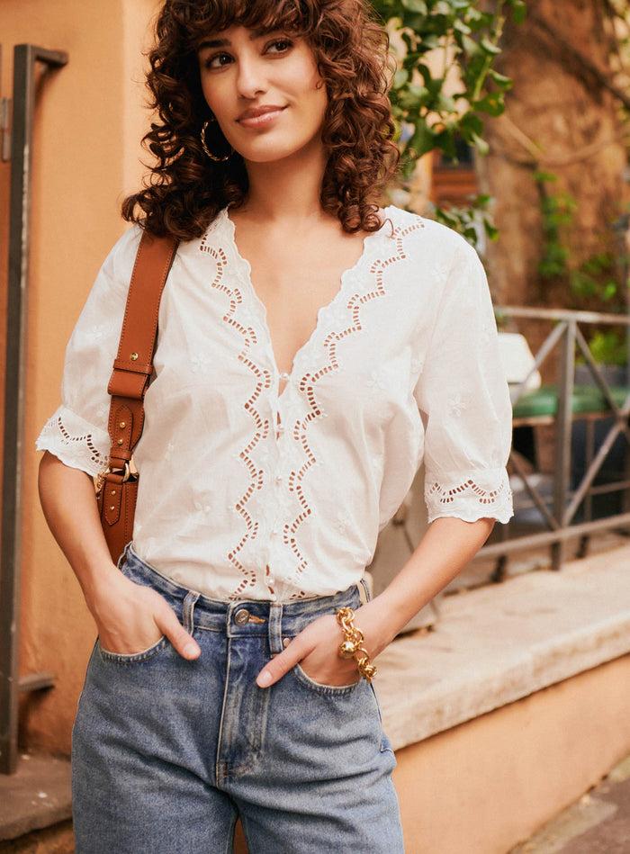 petite mendigote Tilly - Blouse ajourée avec broderies anglaises - écru