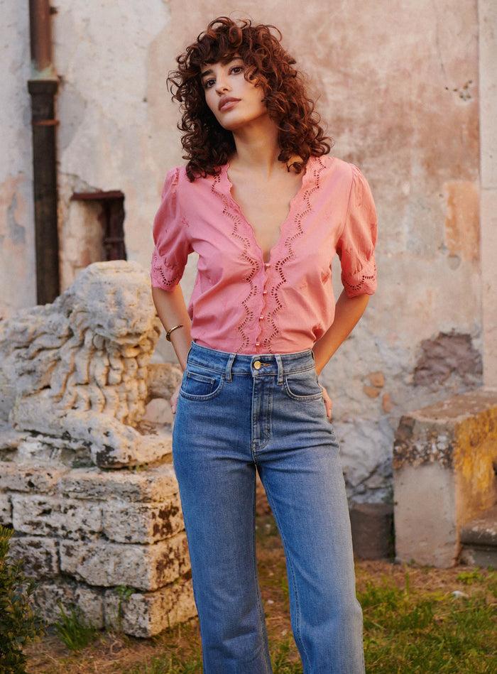 Petite Mendigote Tilly - Blouse Ajourée Avec Broderies Anglaises - Rose