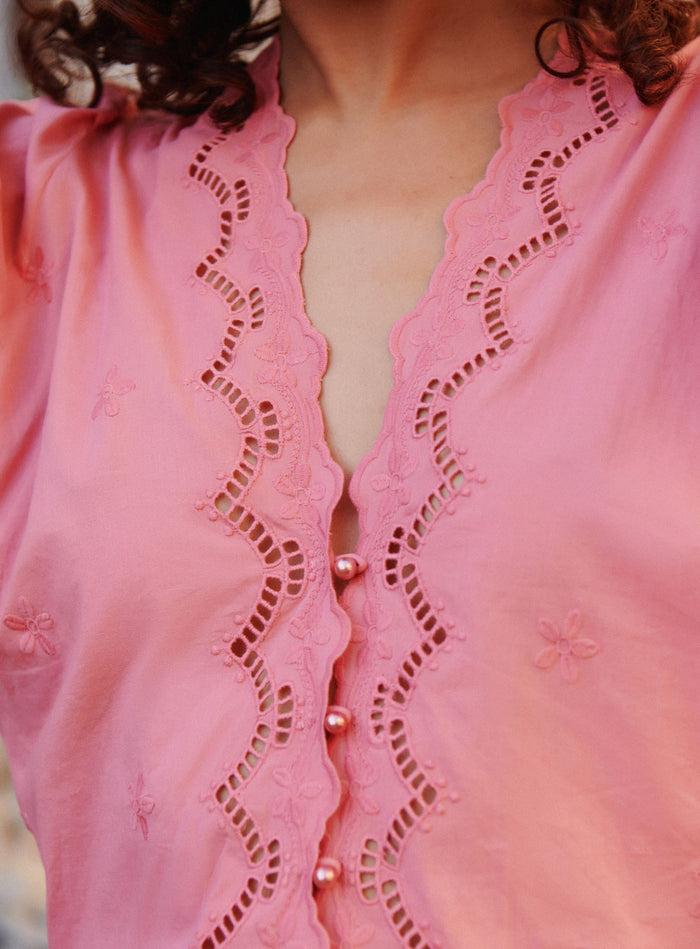 Petite Mendigote Tilly - Blouse Ajourée Avec Broderies Anglaises - Rose