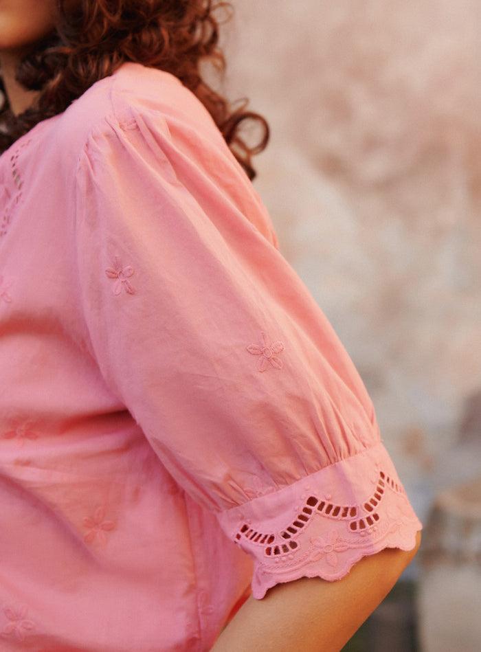 Petite Mendigote Tilly - Blouse Ajourée Avec Broderies Anglaises - Rose