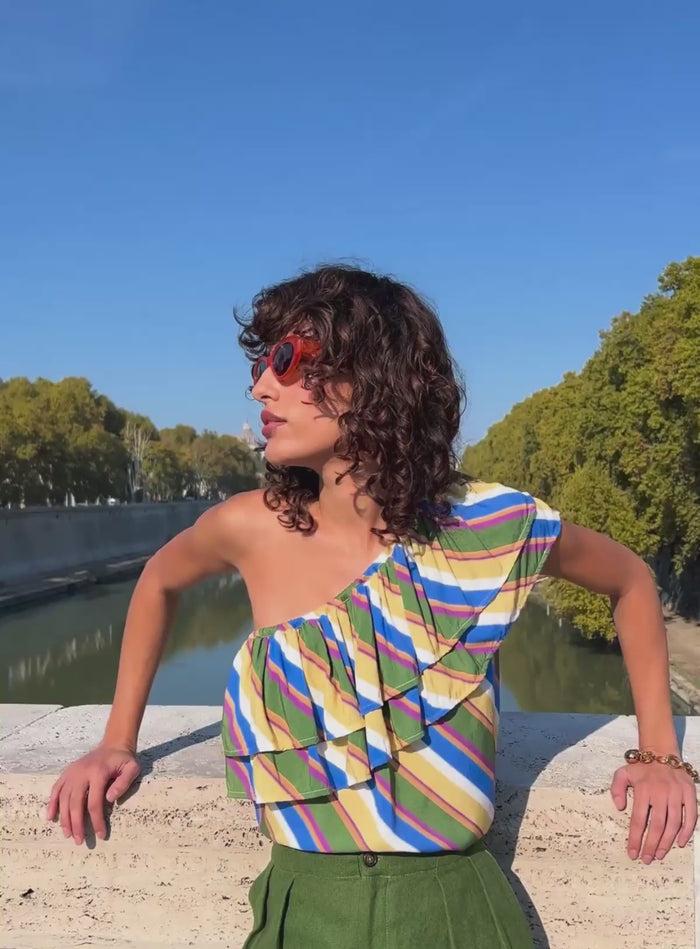 Petite Mendigote Timeo - Top Asymétrique à Rayures Et Volants